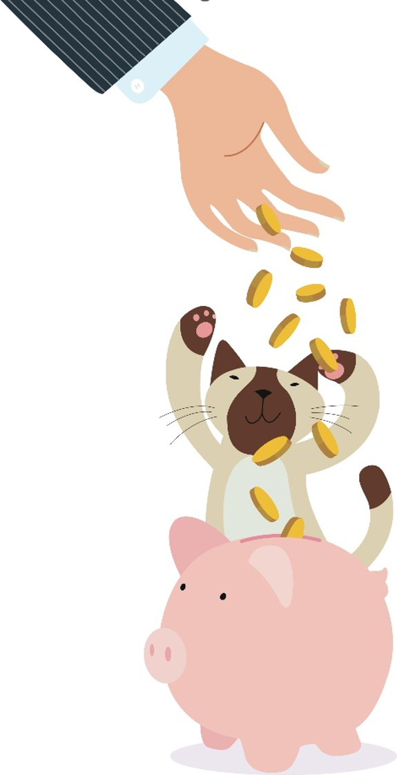 Earning money illustration - hand dropping coins into piggy bank